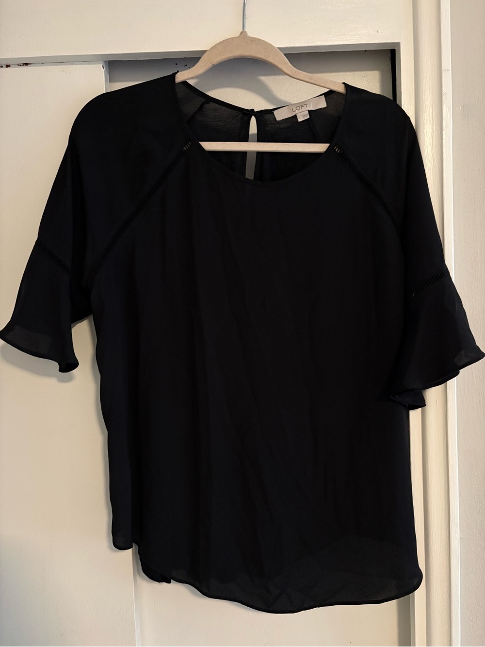 LOFT Black Short Ruffle Sleeve Blouse